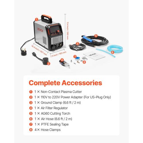 VEVOR Plasma Cutter, 50A Non-Touch Pilot Arc Plasma Cutting Machine, 110V/220V Dual Voltage Digital Display IGBT Inverter - with 2T/4T Function & Adjustable PA/PT Time for Home Repairs, Workshops