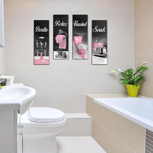 Honoson 4 Pcs Black and Pink Bathroom Decor Bathroom Picture Wall Art