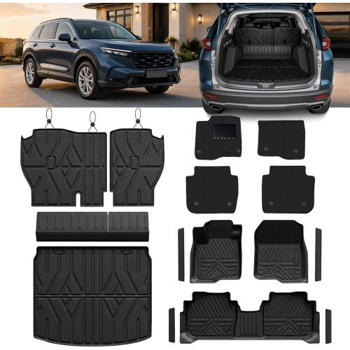 Dual-Layer TPE Floor Mats Set for Honda CR-V 2026 2025 2024 2023, All Weather TPE Custom Fit Floor Liners & Cargo Liner & Backrest Mats (Include Gasoline & Hybrid & e:FCEV)