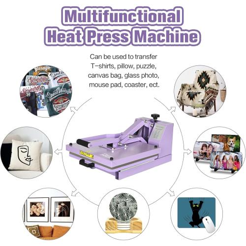 Heat Press 15x15 inch Industrial Quality Sublimation Heat Press, Slide Out Heat Transfer Machine for T-Shirt, Purple