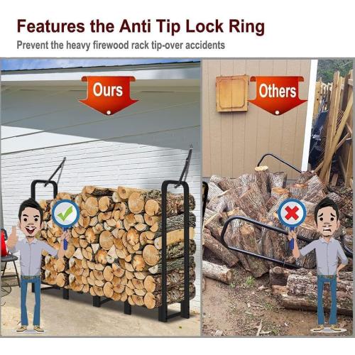 Firewood Rack Stand 6ft Heavy Duty Logs Carrier Holder for Outdoor Indoor Fireplace, Matte Black