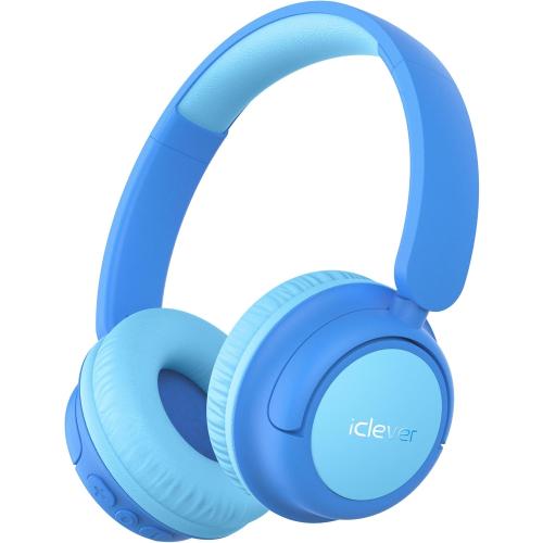 Color Blue iClever BTH22 Kids Bluetooth Headphones, 60H Play Time, USB C Fast Charging, Bluetooth 5.4, AUX Cord,Safe Volume 74/85 dBA,Toddler Headphones for iPad/Tablet/Travel/School, Blue