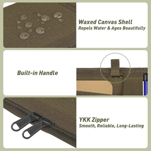 Journal Cover for Field Notes & Moleskine Cahier with YKK Zipper, 3.5x5.5 Waxed Canvas Notebook Cover with Pen Holder, Water Resistant Travel Planner Cover for Daily Use