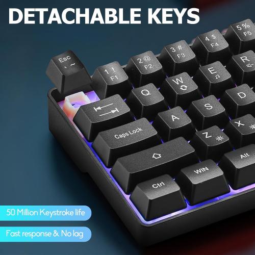 Guiheng Wired Portable 60% Mechanical Feeling Gaming Keyboard,RGB LED Backlit Compact 68 Keys Mini Wired Office Keyboard with Red Switch for Windows Laptop PC Mac - Black