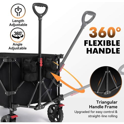 Hikenture Wagons Carts Foldable 330LBS, Heavy Duty Collapsible Wagon | Utility Wagon for Grocery, Garden, Camping & Sports Gear; One-Hand Fold; 360-Degree Wheels; Built-In Wheel Brake