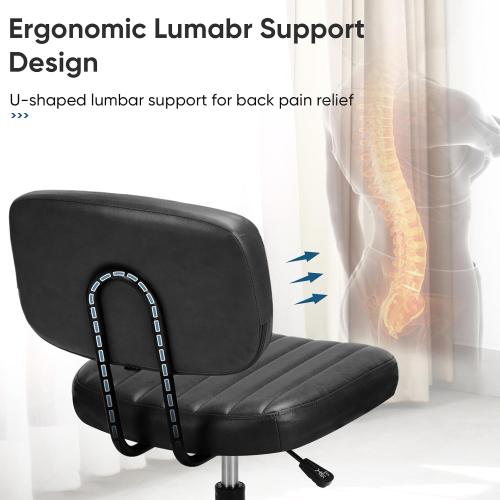 DUMOS Armless Office Desk Chair, Small Height Adjustable Computer Task Chair with Low Back Lumbar Support and 360° Swivel Rolling Wheels for Small Space, Kids and Adults, Dark Black