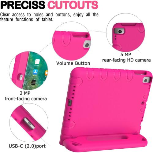 AVAWO Kids Case for iPad 9.7 2017/2018 & iPad Air 2 with Built-in Screen Protector - Light Weight Shock Proof Convertible Handle Stand Friendly Kids Cover for 9.7 iPad 5th & 6th Gen, Magenta/Rose