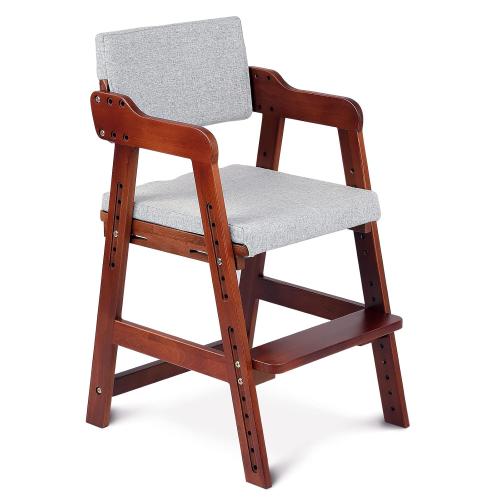 Ezebaby Wooden High Chair for Toddlers to Teens Adjustable Kids Learning Chair with Steps, Child Seats with Removable Cushions (Nut-Brown)