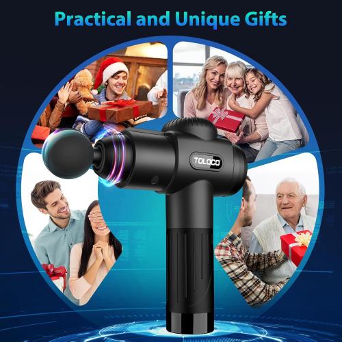 Black TOLOCO Massage Gun, Deep Tissue Back Massage for Athletes for Pain Relief, Percussion Massager with 10 Massages Heads & Silent Brushless Motor, Gifts for Fathers Day, Black