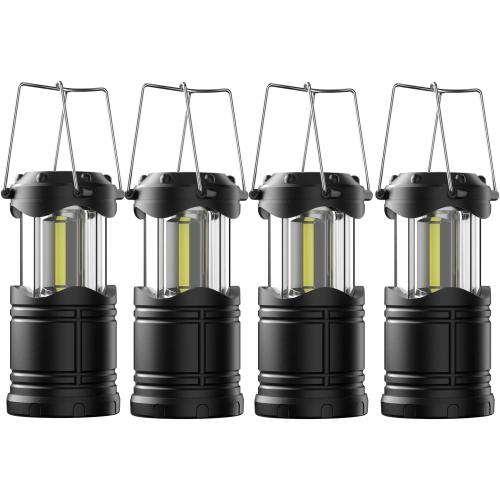 Lichamp LED Camping Lantern, 4 Pack Battery Powered Flashlight for Power Outages, Portable Collapsible Hanging Light Essential for Home, Outdoor, Emergency Lamp Survival Kit Gear for Hurricane, Black