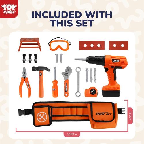TOY Life Kids Tool Set with Kids Tool Belt & Toy Drill, Toddler Tool Set for Kids Pretend Play, Toy Tools Construction Tools Halloween Tool Costume Kit for Boys Girls 3 4 5 6 7 8 Years Old