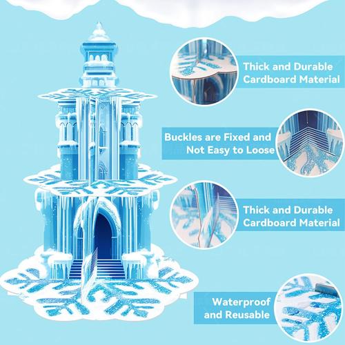 Frozen Birthday Party Decorations, 3-Tier Frozen Cupcake Stand with Snowflakes and Ice Castle Design for Winter Wonderland Theme, Baby Shower and Kids Frozen Party (Blue Snowflake)