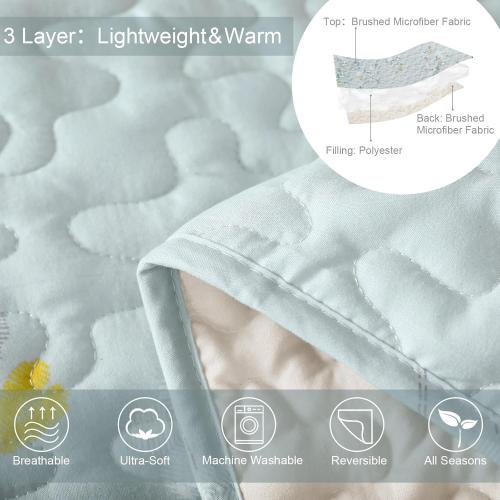 Exclusivo Mezcla Reversible Boho Quilts Queen Size, Aqua Bedspreads Lightweight Coverlet All Season Flowers Quilt Bedding Set with Printed Floral Pattern (1 Quilt, 2 Pillow Shams)