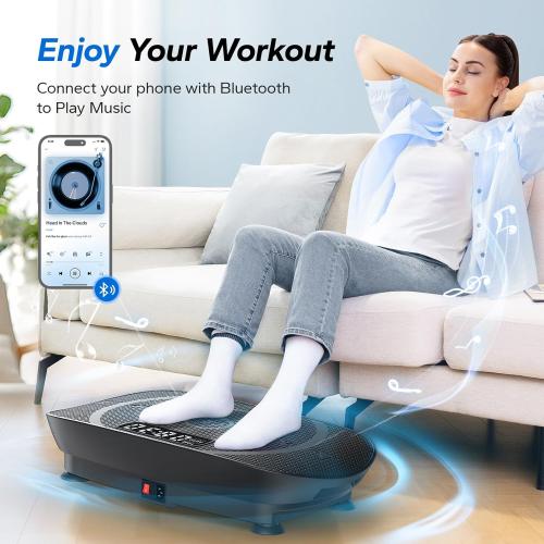 Color Black MERACH Vibration Plate Exercise Machine, Whole Body Workout Equipment for Women, Bluetooth and Silicone Pedal, Vibration Plate with Auto Mode, Vibrate Fitness Platform for Home