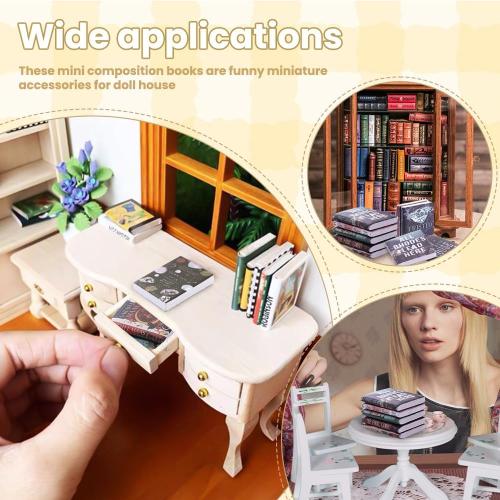 DIYDEC 300pcs Mini Books Miniatures Dollhouse Books for Anxiety Bookshelf Tiny Plastic Books for Dollhouse Decor Accessories DIY Crafting Library Bookshelf Fillers
