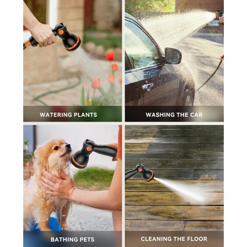 Black Grey and Orange SUNPOW Retractable Garden Hose Reel - 1/2 inch x 50ft Wall Mounted Hose Reel with 3/4 inch Brass Fitting & 10 Function Sprayer Nozzle - Any Length Lock, Auto Rewind System, 180°Swivel Bracket - Grey