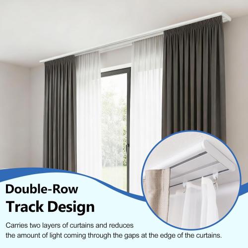 Double Row Ceiling Curtain Track, Silent Heavy Aluminum Duty Curtain Track System, Sliding Curtain Rails for Curtains, Room Divider Track for Bedroom Living Room Ofiice Hotel, White, 9FT