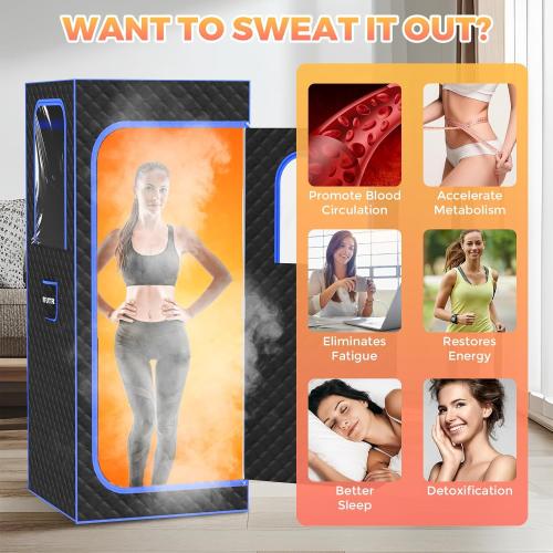 Portable Sauna Box for Home, Person Saunas Tent at Home with 3L 1200 Watt Steamer, Remote Control and Fodable Chair (Light Black)