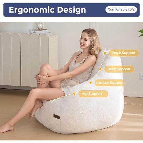MAXYOYO Bean Bag Chair, Comfy Bean Bag Sofa with Back Support, Faux Fur Bean Bag Chair for Adults and Kids, Stuffed Floor Sofa for Living Room, Bedroom, Apartment, Beige