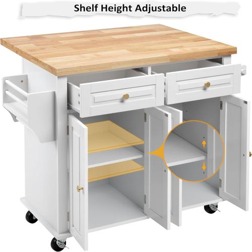 Grey Wood - Finnhomy Rolling Kitchen Island With Drop Leaf, Thicken Rubberwood Top, Spice Rack, Towel Rack, Drawer, 43.3 Portable Mobile Kitchen Island Carts Table, Storage Cabinet, Both Wheels and Feet