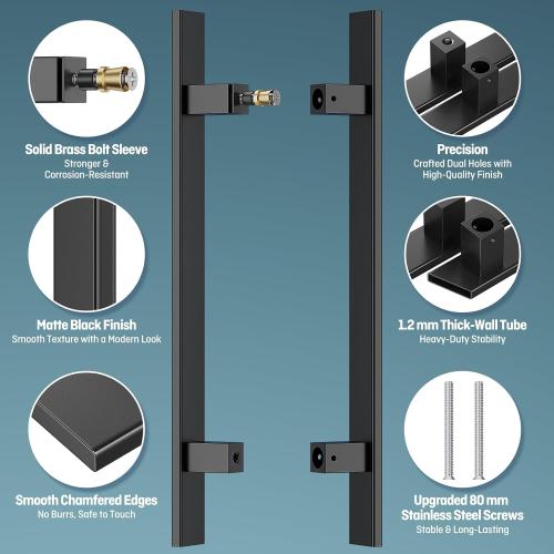 Ranbo 24 Door Pull Handle, 1.2mm 304 Stainless Steel, Matte Black | 15-3/4 Hole Spacing, Fits 1/4–3/4 Glass Doors and 1-3/8–2-3/16 Wood Doors, for Entry, Commercial and Storefront Door