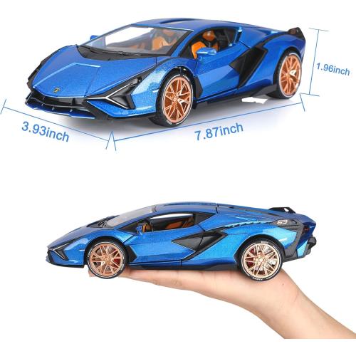 SASBSC Lamb Toy Cars for Kids Sian Model Car Fp37 Diecast Metal Cars with Light and Sound Pull Back Car Toys for 3  Year Old Boys (Blue-1 24)