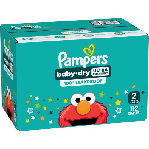 Pampers Diapers - Baby Dry - Size 2, 112 Count, Absorbent Disposable Infant Diaper (Packaging May Vary)