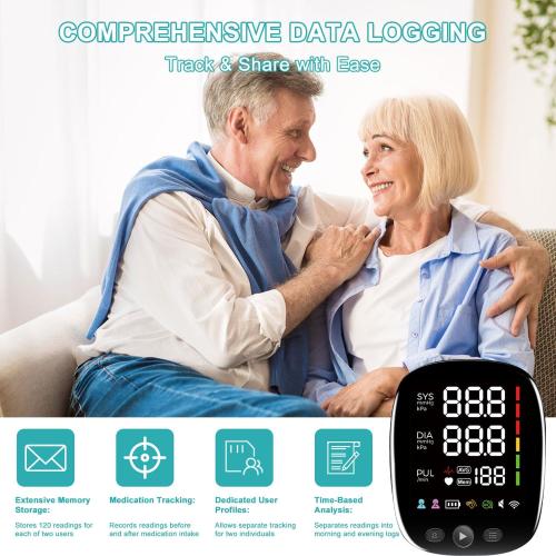 Bluetooth Automatic Blood Pressure Monitor for Home Use - with Adjustable Upper Arm Large Cuff (8.7-17.3), App Tracking, LED Display 2 Users 240 Sets Memory, Hypertension Detector