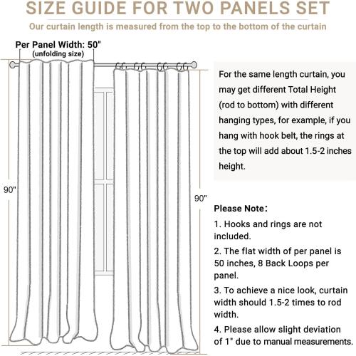 100% Blackout Shield Linen Blackout Curtains for Bedroom 90 Inches Long, Back Tab/Rod Pocket Living Room Drapes, Thermal Insulated Blackout Curtains 2 Panels Set, 50 W x 90 L,Cream