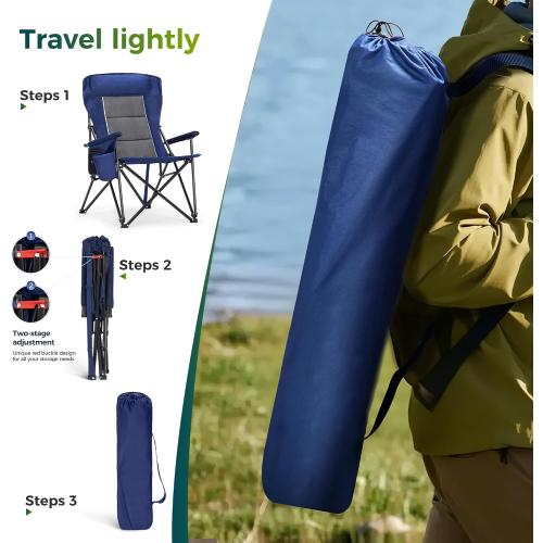ALPHA CAMP Oversized Folding Camping Chairs High Backrest Heavy Duty Lawn Chairs for Adults Support 500 LBS Portable Camp Chairs with Cup Holders Large Side Pocket for Outdoor