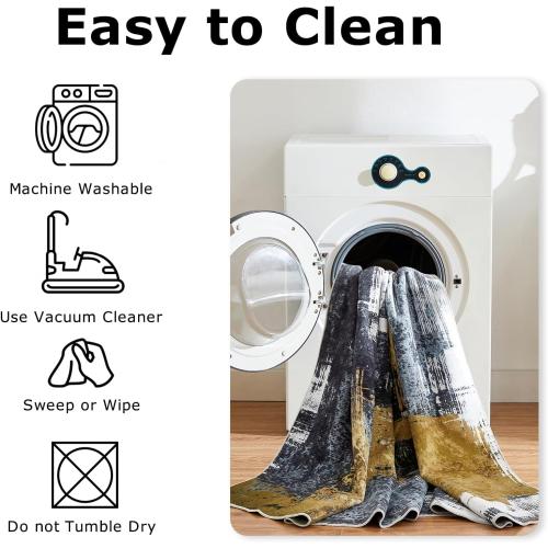 VKLiving Machine Washable 8'x10' Abstract Area Rug - Non Slip, Modern Woven, Soft Carpet for Living Room, Bedroom, Kitchen & Dining - Black