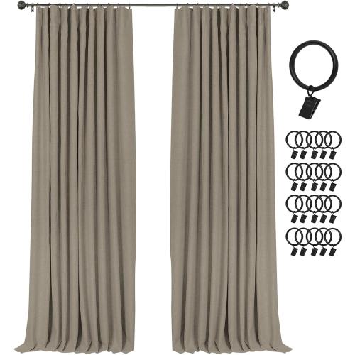 INOVADAY 100% Blackout Curtains for Bedroom, Black Out Curtains 96 Inch Long, Clip Rings Linen Blackout Drapes, Thermal Insulated Room Darkening for Living Room, 2 Panels - Fauxlinen,W50xL96