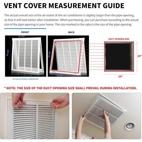 20Wx20H Return Air Grille [Duct Opening Size] Return Vent Cover for Wall or Ceiling,Steel Return Air Grill Removable Face/Door for 1 Inch Filters (20W x 20H [Duct Opening])