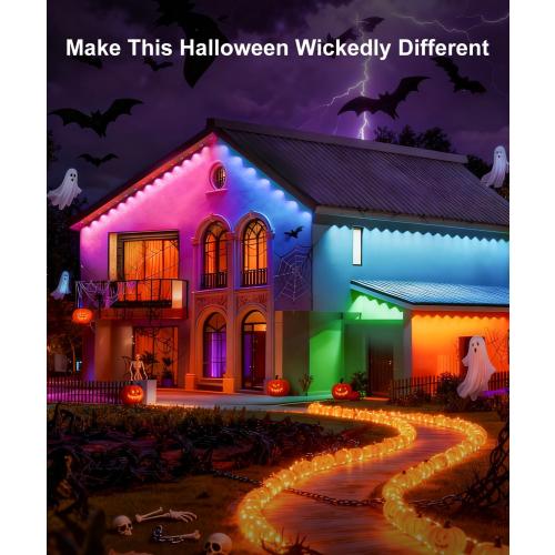 200Ft Permanent Outdoor Lights for House, RGB Halloween House Light Outdoor with Remote APP Control,IP67 Waterproof for Outside Decorations，Eaves Lights for Christmas, Holiday, Party, Daily