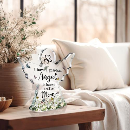 Jetec Sympathy Bereavement Gift Angel Red Cardinal Acrylic Memorial Gift for Loss of Loved One Remember Me Grieving Keepsake for Mom Dad Grandma Friend(Mom Angel)