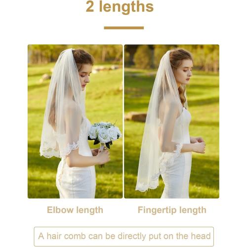 One size BEAUTELICATE Wedding Bridal Veil with Comb 1 Tier Lace Applique Edge