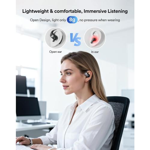 Eigsupia Open Ear Headphones, Bluetooth Headphones 5.3 Sports with Smart Digital Display, 36H Playtime, IP54 Waterproof, Wireless Earbuds Lightweight Design Fit Cycling, Running, Workout (Black)