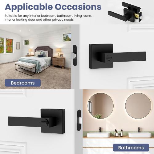 Estmoon 5 Pack Matte Black Door Handles Interior Door Knobs, Keyless Privacy Bedroom Door Lock, Heavy Duty Zinc Alloy Home Improvement Door Leverset for Bedrooms Bathrooms‼️1 has been opened‼️
