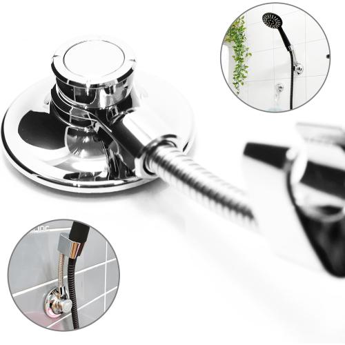 Flexible Dual Vacuum Suction Shower Head Holder, Bends Sideways and Forward, Angle Adjustable, No-Drill Installation (Silver)