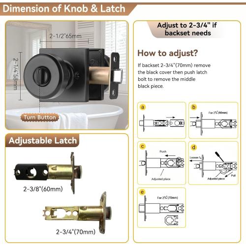 Black Interior Door Knobs with Lock for Bath & Bedroom