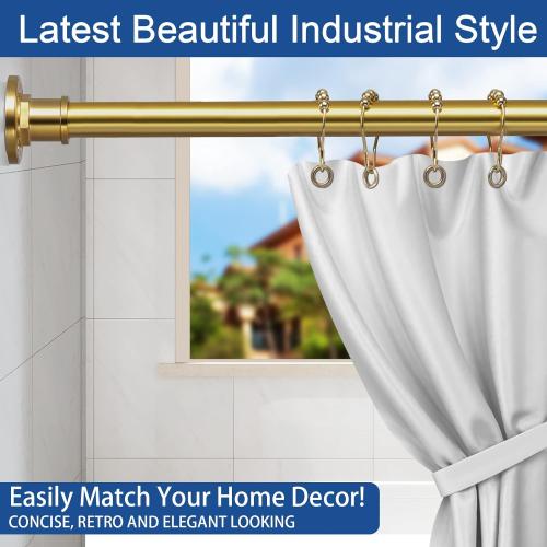 BRIOFOX Industrial Shower Curtain Rod - 2-in-1 Design Tension Curtain Rod - Never Rust Non-Slip 43 to 72 Inch Metal Steel, Gold Window Curtain Rod