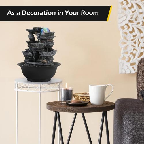 Dyna-Living Tabletop Water Fountain Indoor Waterfalls Fountains with Colored LED Light Decorative Feng Shui Tabletop Fountain with Automatic Pump Best Home Gifts for Friends or Family