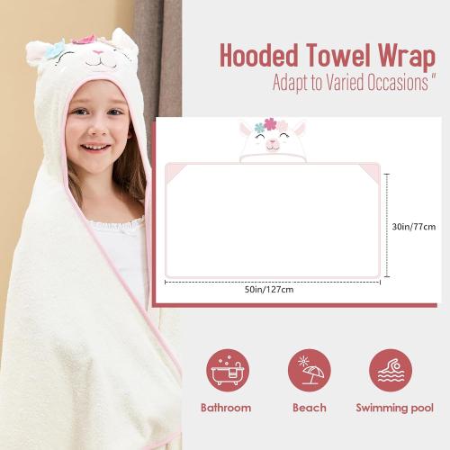 Style Quarters Baby Bath Towel - 100% Cotton Terry Soft Hooded Towel Cartoon Alpaca Baby Beach Towels Super Absorbent Large Embroidery Kids Hooded Bath Toddler Towel with 50x30(Milky White Alpaca)