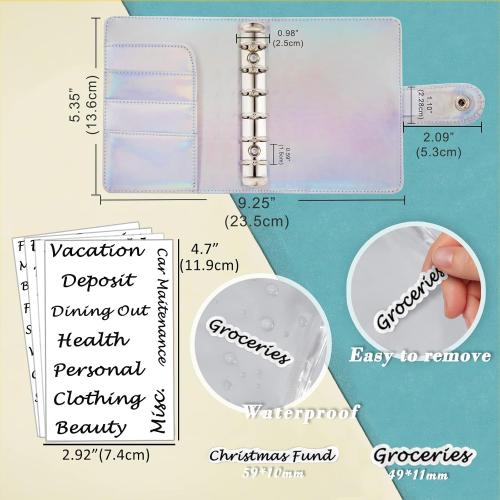 A7 6 Ring Budget Binder with Zipper envelopes, Budget Book Label and Category Stickers, Budget Sheet Refill Paper for Men and Women(Harphia, 145F)