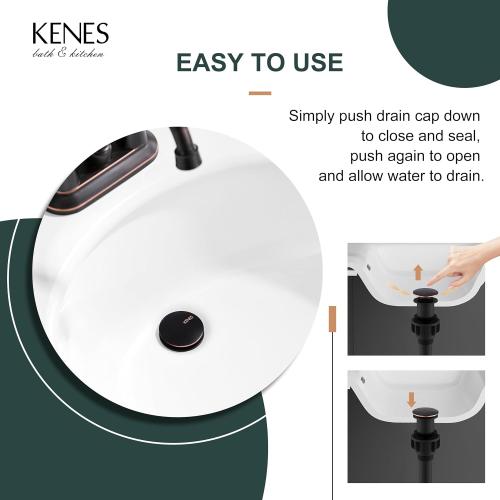 KENES Oil Rubbed Bronze Pop Up Bathroom Sink Drain Stopper Without Overflow