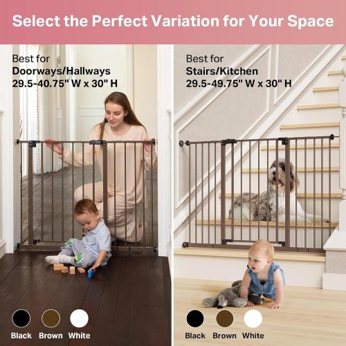 InnoTruth 29.5–40.75 Baby Gate for Stairs, 30 Tall Dog Gates for Doorways & Hallways, Safety Gate for Kids & Pets, Pressure-Mounted Walk-Through with Dual Lock & 2-Way Swing, Brown