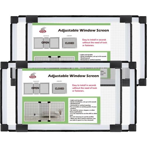 FLYZZZ Adjustable Window Screen (15.74H x 21-40W) 2-Pack White Adjustable Screens for Windows with Sturdy Aluminum Mesh– Horizontal Use Only
