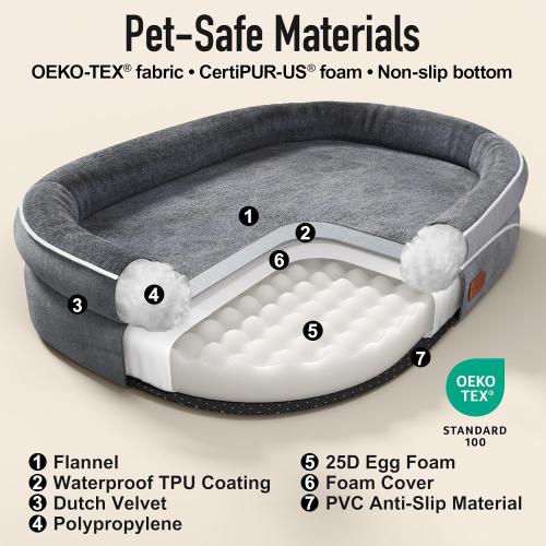 OhGeni Orthopedic Big Dog Couch Pet Sofa Cat Beds with Comfort Foam Support, Soft Comfortable Fabric, Machine Washable Waterproof Removable Cover, (Gray)