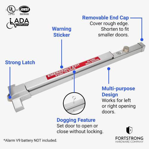 Commercial Door Bar Panic Exit Device with Alarm - FS-1550A UL Listed Push Bar Door Handle - Emergency Opener for Exits - Grade 1 Certified Crash Handle