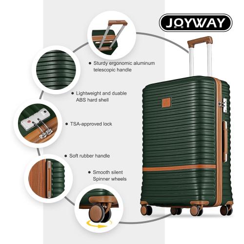 Green and Brown 4Pc Joyway Carry On Luggage Expandable Suitcase with Spinner Wheel, 4 Piece Hard Shell Luggage Set with TSA Lock(Green brown)